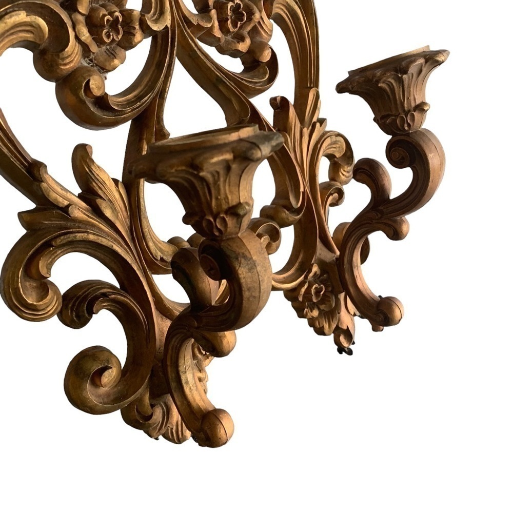 Vintage HOMCO Home Interiors Sconce Gold Candlestick Holder flowers 4118 Pair 2 - Picture 5 of 13
